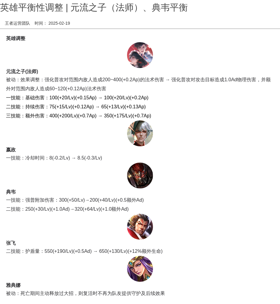 英雄平衡性调整 | 元流之子（法师）、典韦平衡